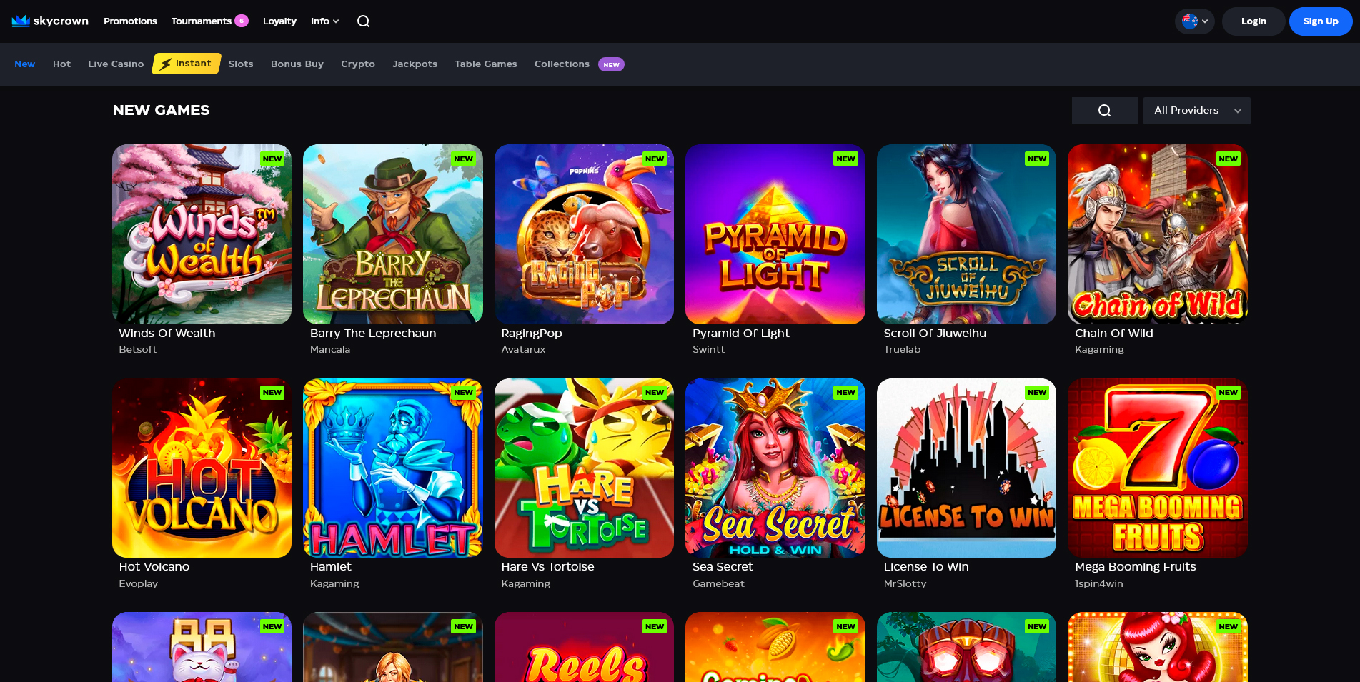 Screenshot of the SkyCrown Casino Game Section