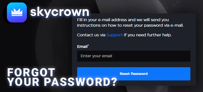 SkyCrown Casino password recovery form