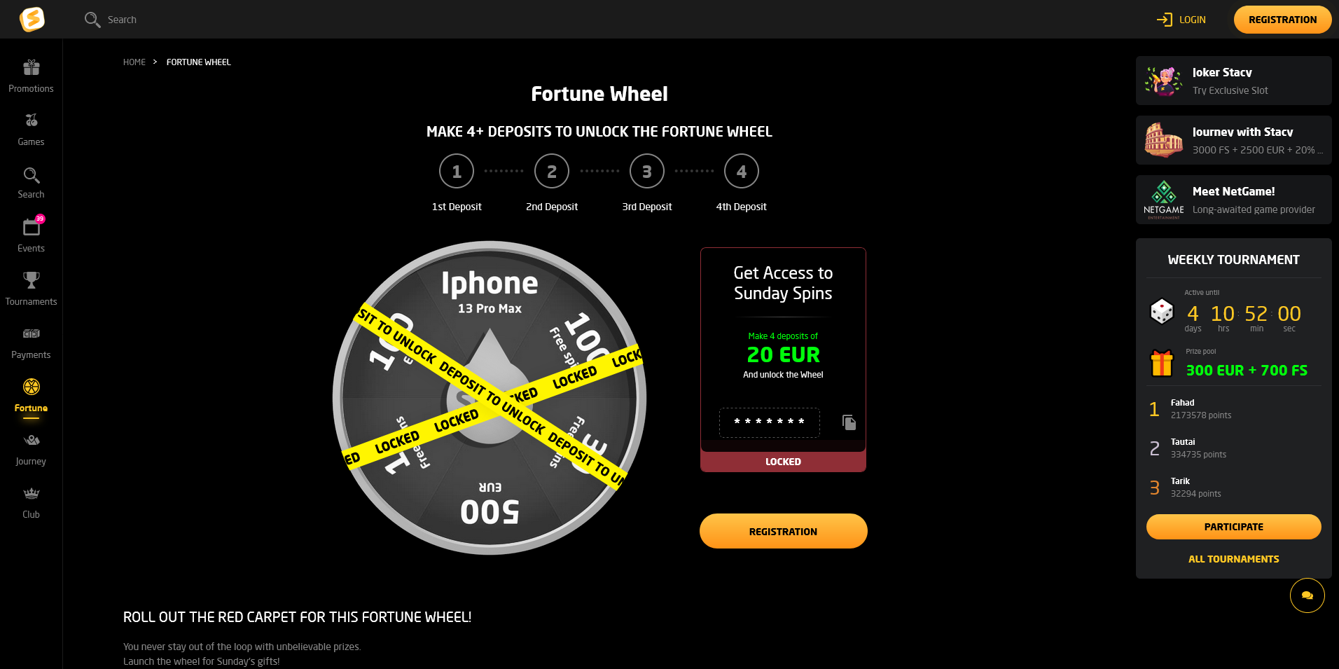Screenshot of the Stay Casino Fortune Wheel page