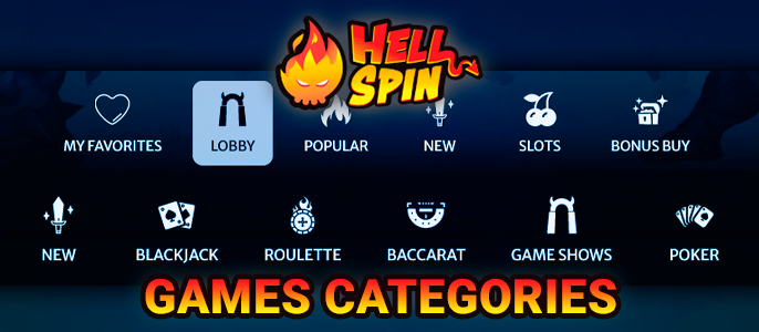 Categories of gambling at Hell Spin Casino and their amounts