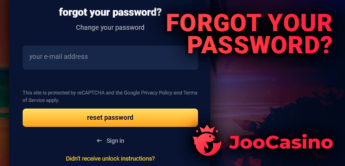 Joo Casino password recovery form - how to regain access to your account