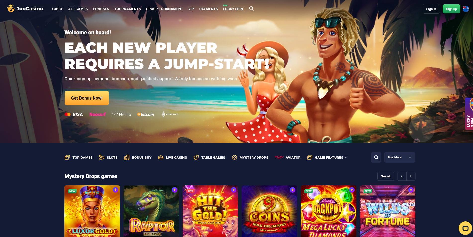 Screenshot of the Joo Casino home page