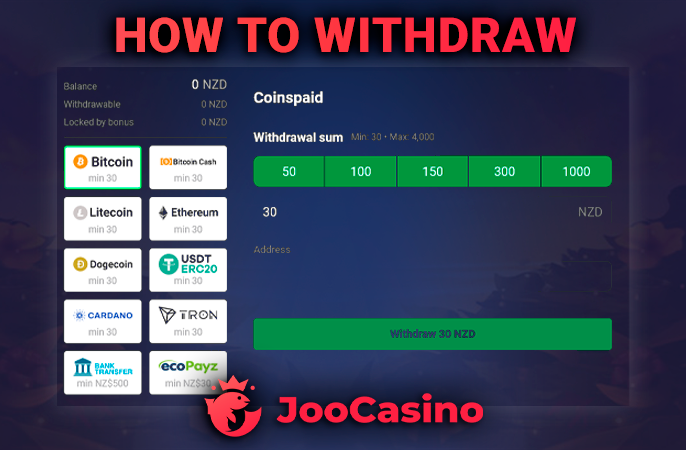 Withdrawing money from Joo Casino for a user from New Zealand