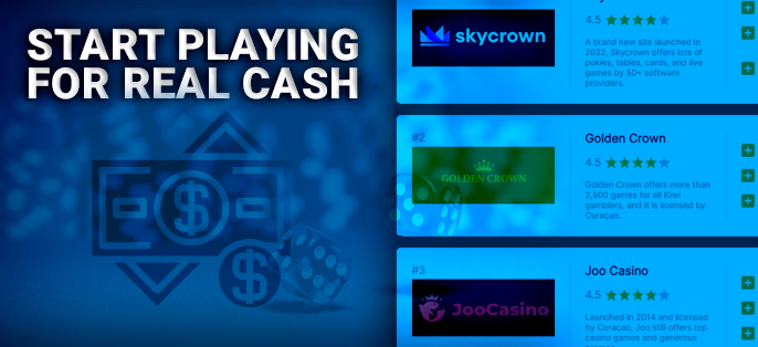 Start playing casinos for real money in New Zealand