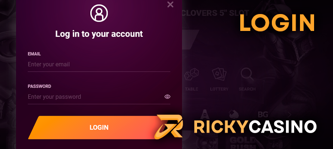 Authorization at Ricky Casino - login instructions