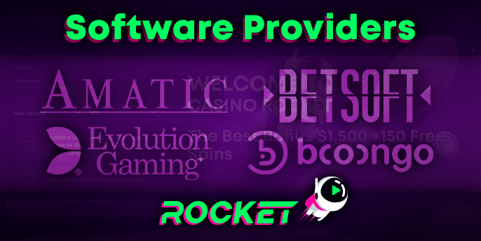 Software of gambling at Casino Rocket - a list of providers in which you can play