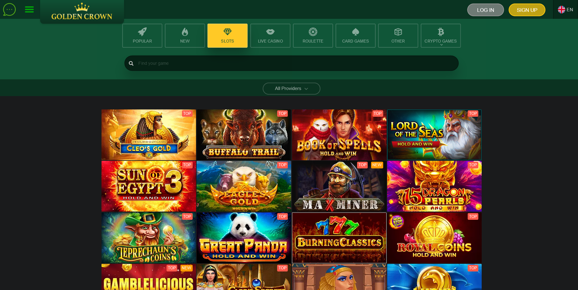 Screenshot of the Golden Crown Casino Game Section