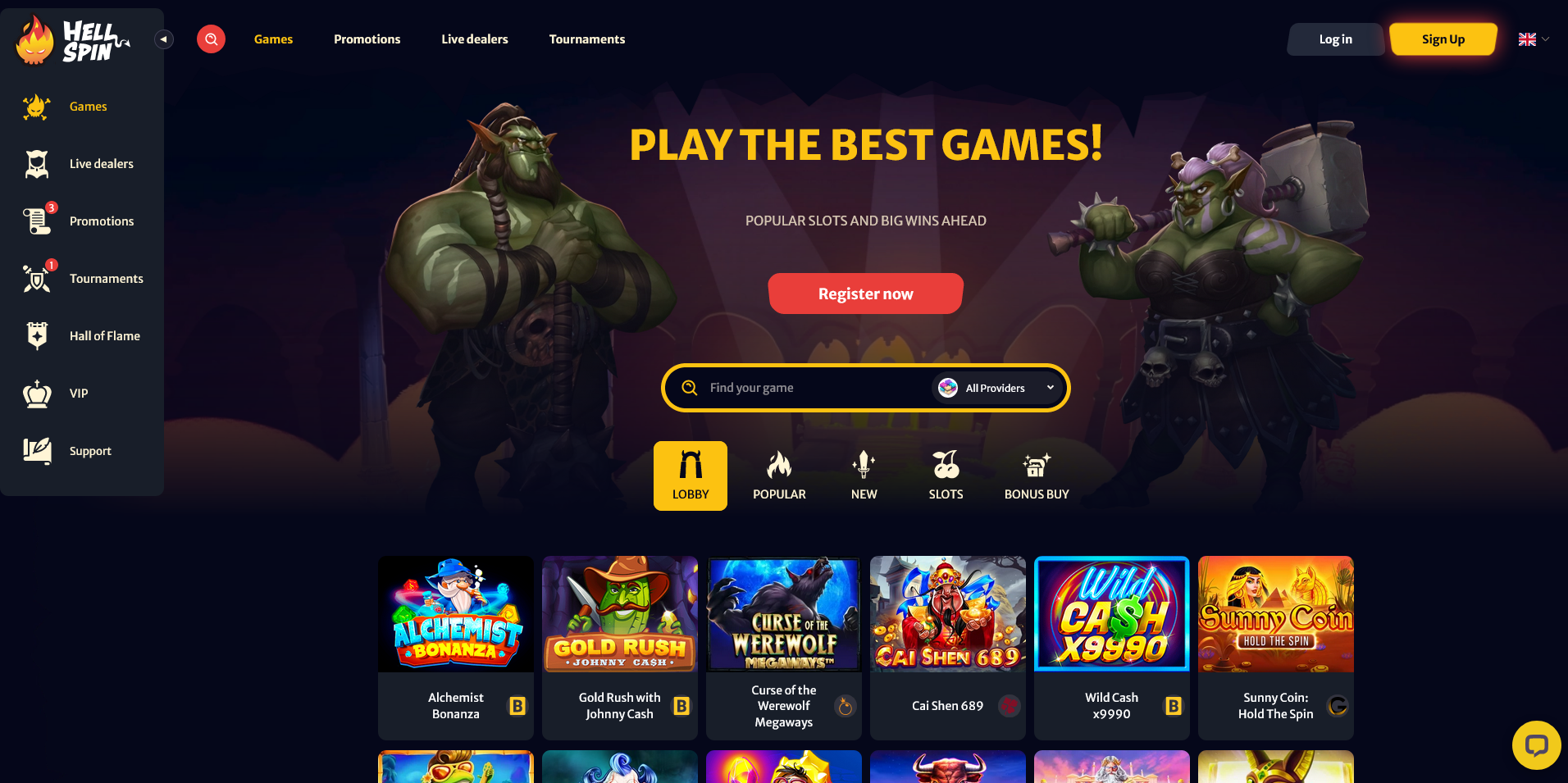 Screenshot of the Hell Spin Casino Game Section