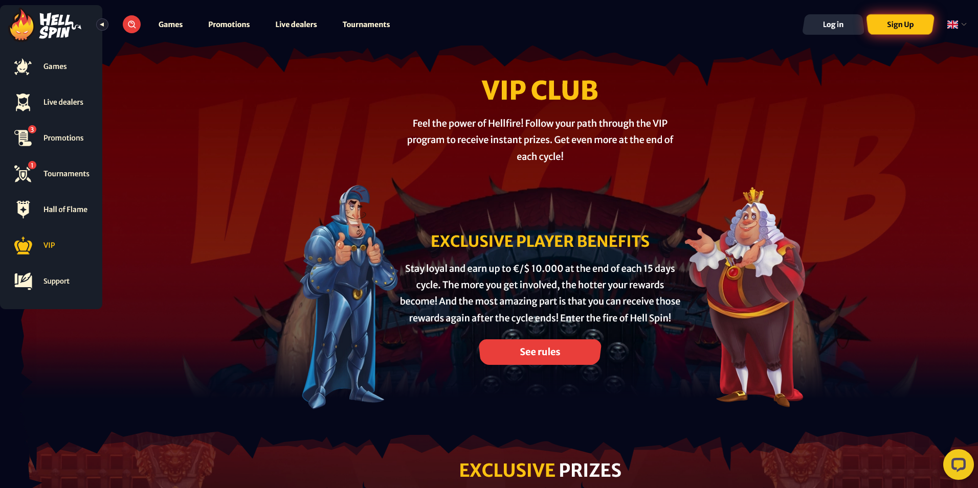 Screenshot of the Hell Spin Casino vip program page