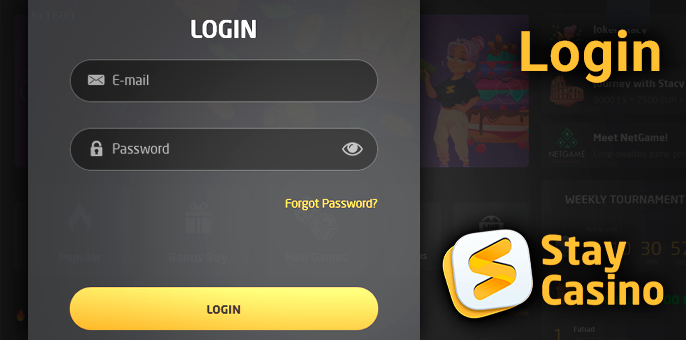 Sign in at Stay Casino with your username and password